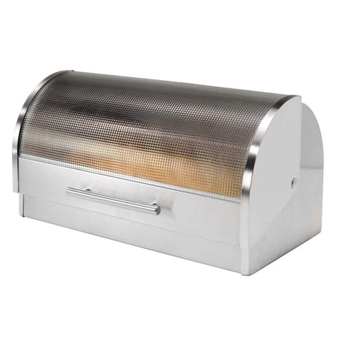 oggi stainless steel glass roll top bread box|bread box for counter height.